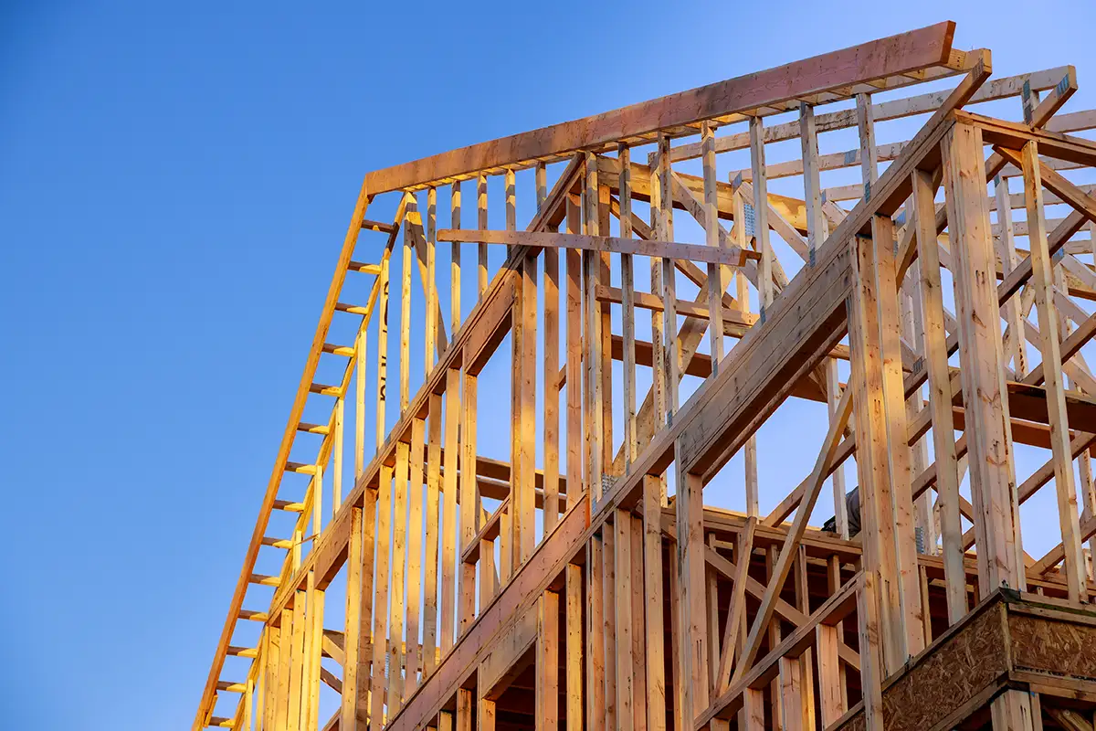 Wood framing on a new-construction home