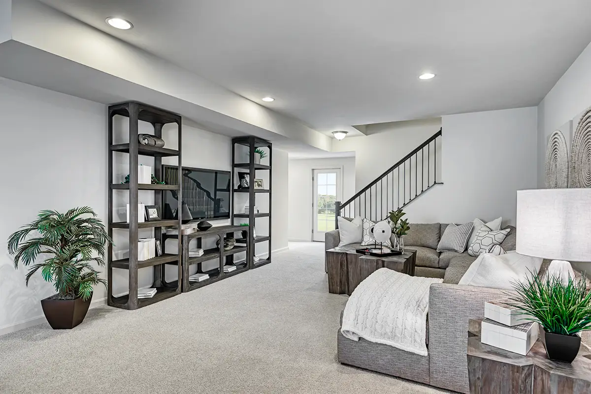 Basement living space with Mohawk carpet