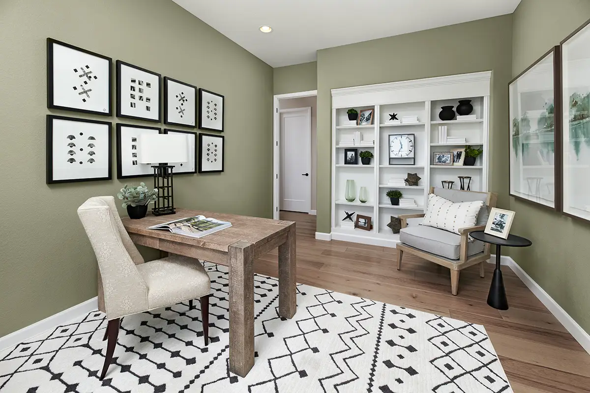 Study with green-tan color walls